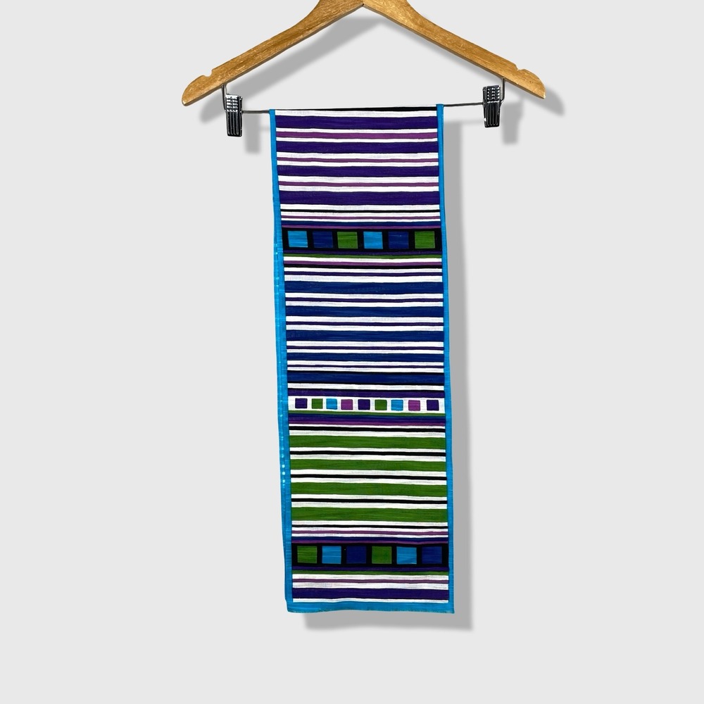 Oscar de la Renta Scarf Womens OS Blue Purple Green Striped Geometric MCM